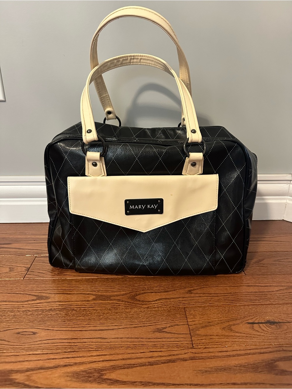 Mary Kay Black Quilted Carryall with Cream Handles